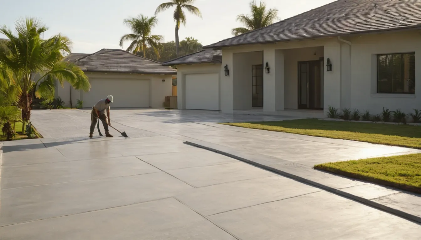 A fresh concrete driveway in front of a block home in DeBary